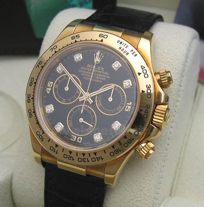 Rolex Valjoux 7750 Daytona 40mm Watch Diamond Face Gold Case